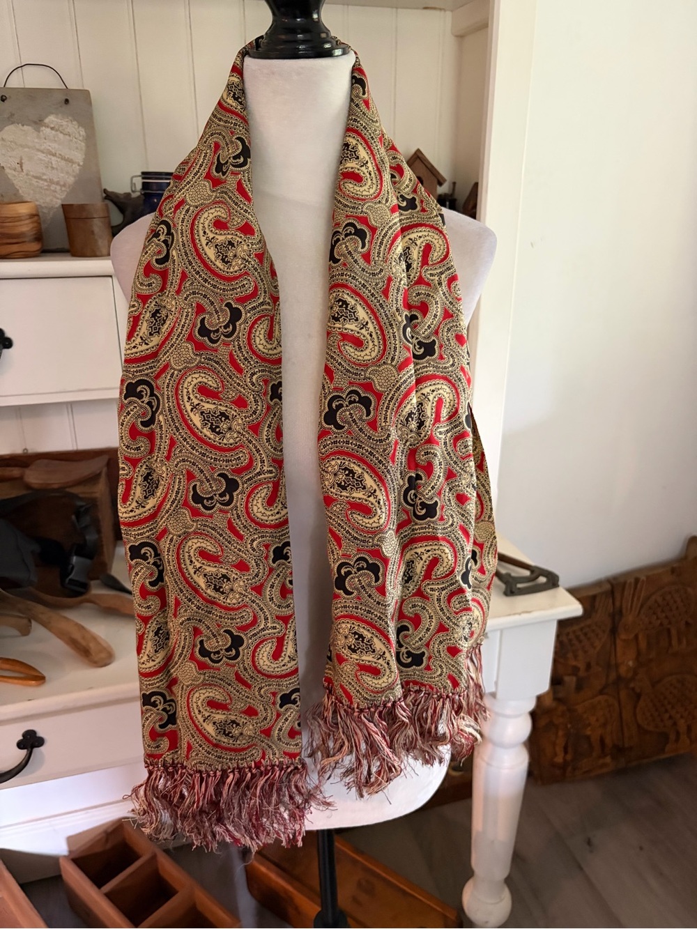 Tooke Decorative Paisley Throw Scarf in Red and Gold, 1940’s vintage